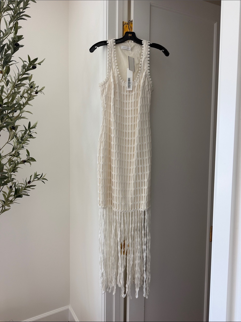 Jonathan Simkhai Ivory Crochet Fringe Maxi Dress